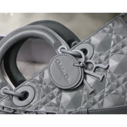 Dior Lady D-Joy Bag In Grey Calfskin with Diamond Motif 095