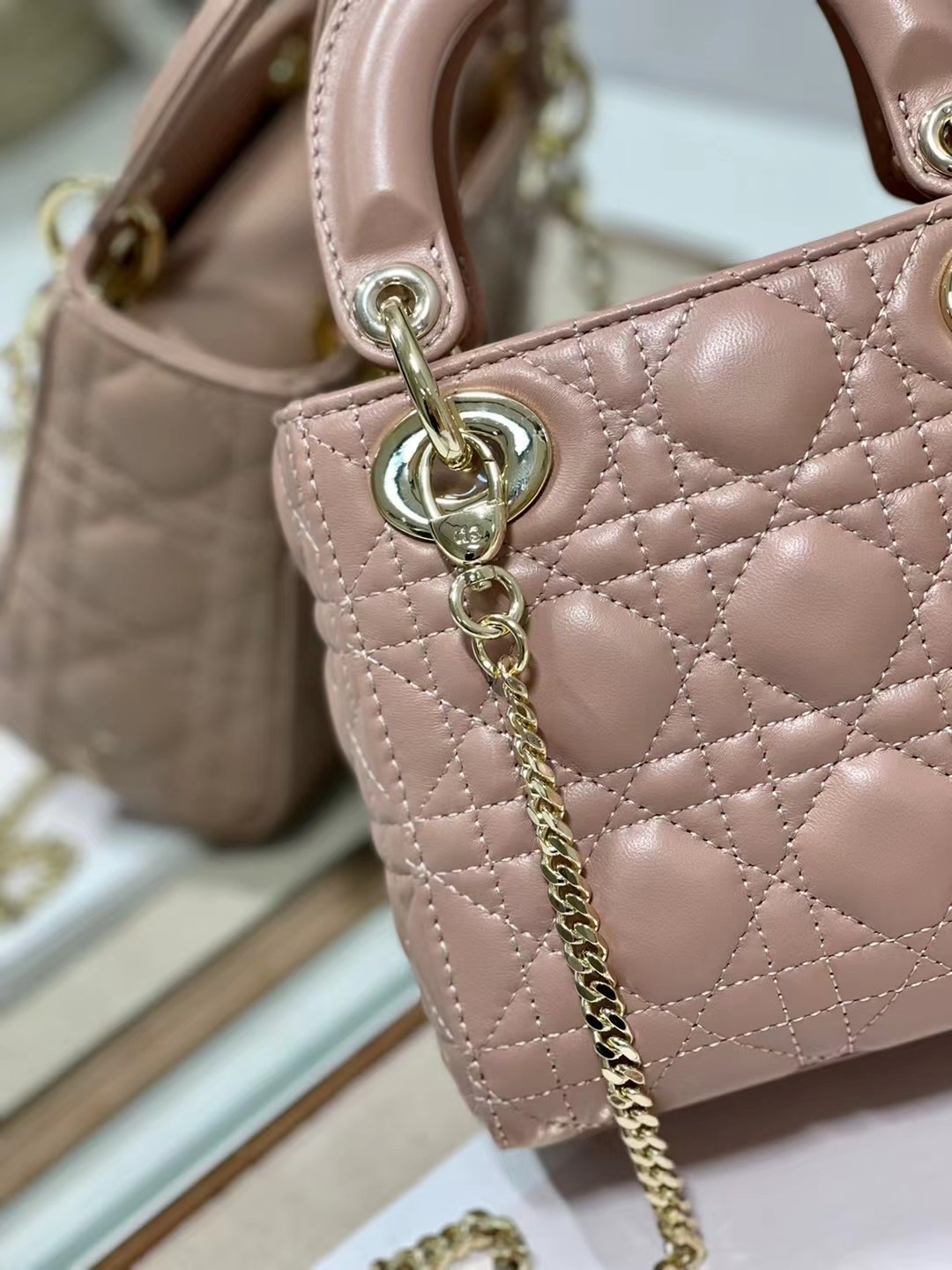 Dior Mini Lady Dior Bag In Blush Cannage Lambskin 735
