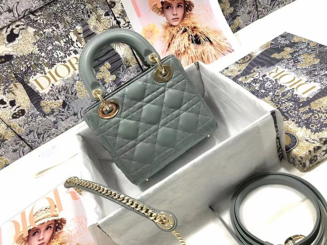 Dior Mini Lady Dior Bag In Grey Cannage Lambskin 769