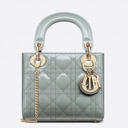 Dior Mini Lady Dior Bag In Grey Patent Calfskin 890