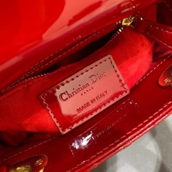 Dior Red Patent Mini Lady Dior Bag With Chain 870