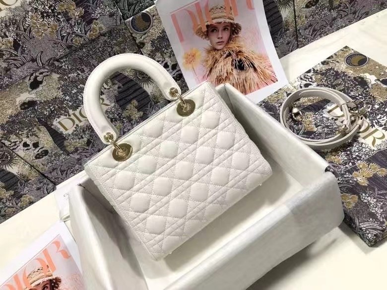 Dior Medium Lady Dior Bag In White Cannage Lambskin 347