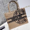 Dior Small Book Tote Bag In Beige Jute Canvas with Dior Union Motif 831