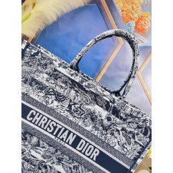 Dior Large Book Tote Bag In Blue Toile de Jouy Stripes Embroidery 935