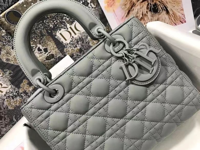 Dior Medium Lady Dior Bag In Grey Ultramatte Calfskin 962