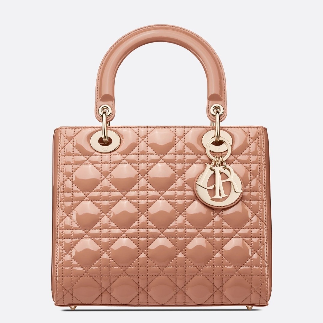 Dior Medium Lady Dior Bag In Powder Patent Cannage Calfskin 006