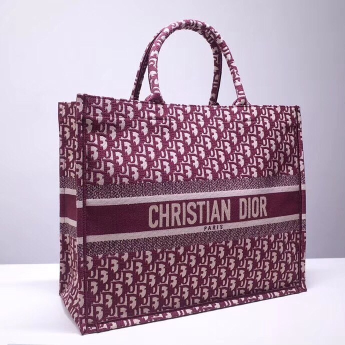 Dior Book Tote Bag In Bordeaux Oblique Canvas 643