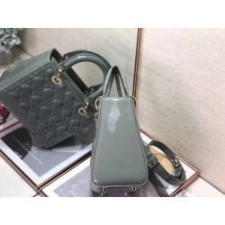 Dior Medium Lady Dior Bag In Grey Patent Cannage Calfskin 877