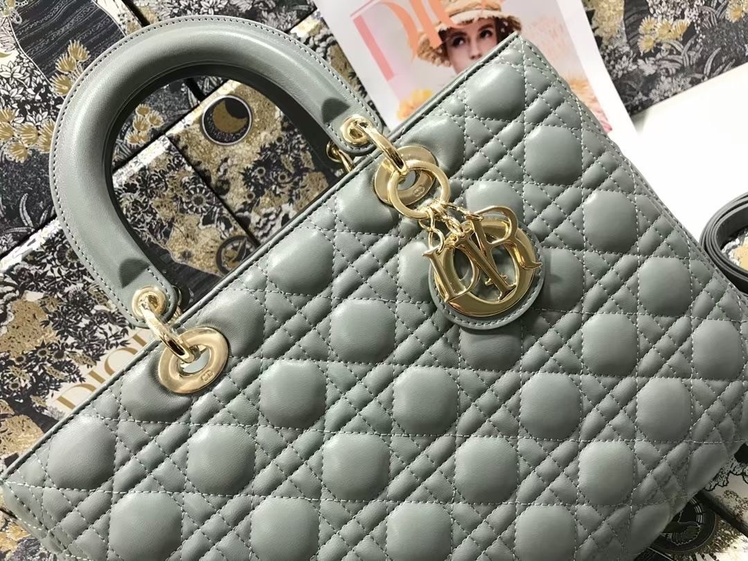 Dior Large Lady Dior Bag In Grey Cannage Lambskin 304