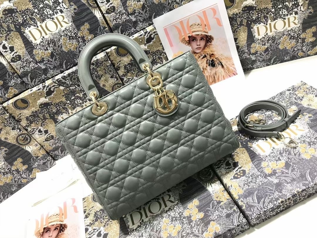 Dior Large Lady Dior Bag In Grey Cannage Lambskin 304