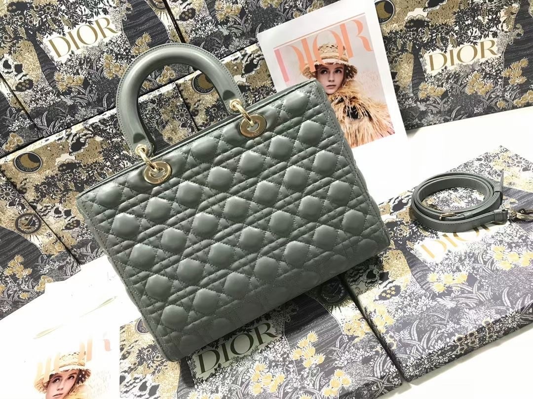 Dior Large Lady Dior Bag In Grey Cannage Lambskin 304