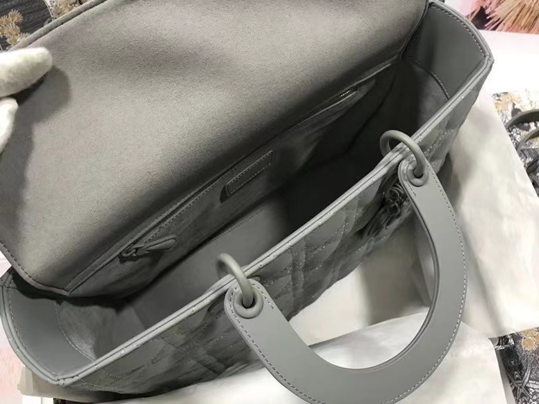 Dior Large Lady Dior Bag In Grey Ultramatte Calfskin 840