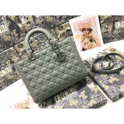 Dior Large Lady Dior Bag In Grey Ultramatte Calfskin 840