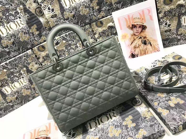 Dior Large Lady Dior Bag In Grey Ultramatte Calfskin 840