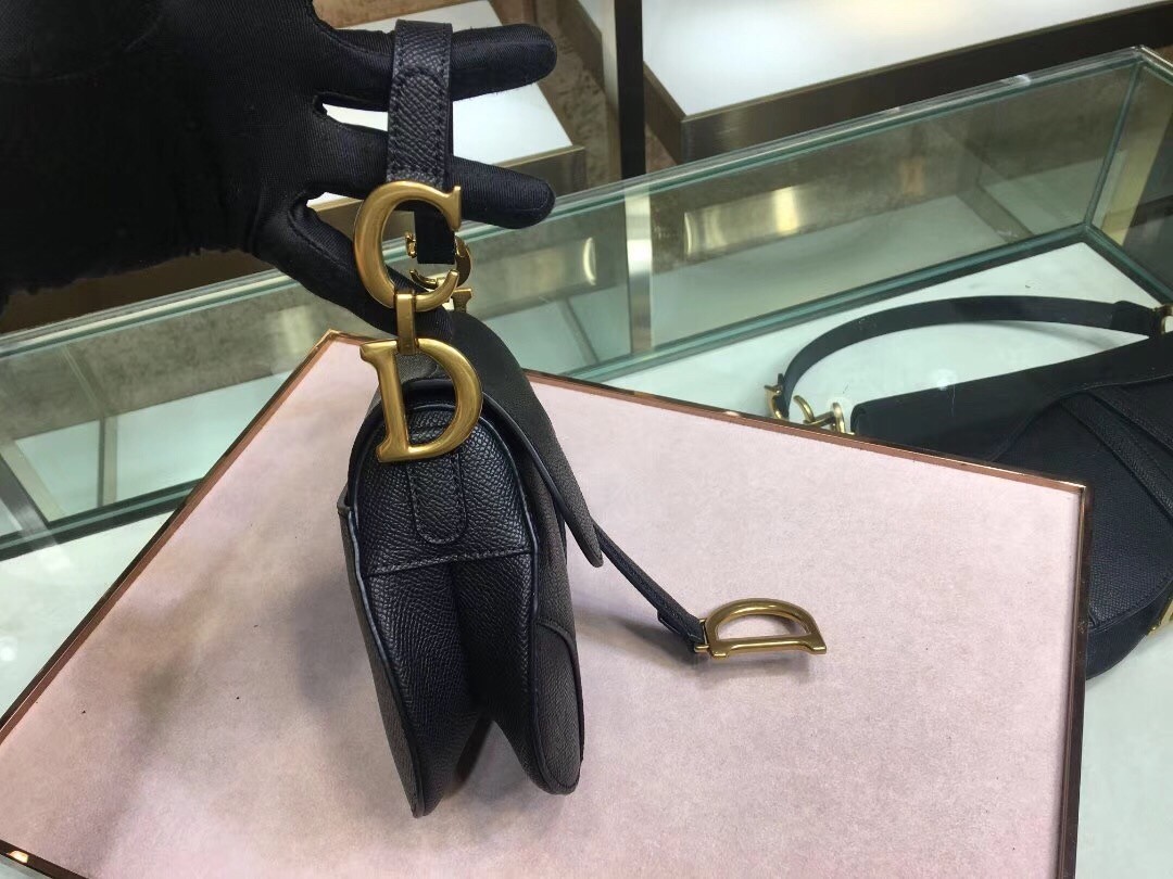 Dior Mini Saddle Bag In Black Grained Calfskin 552