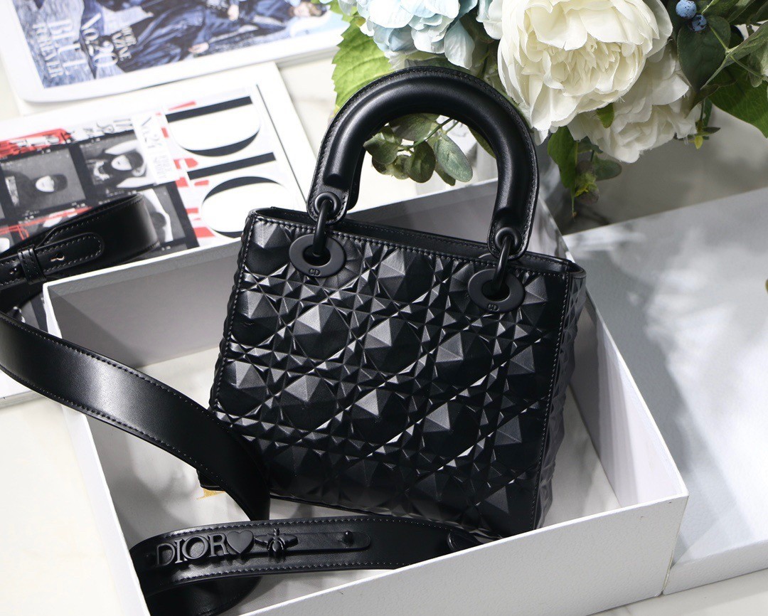 Dior Small Lady Dior My ABCDior Bag In Black Diamon Calfskin 055