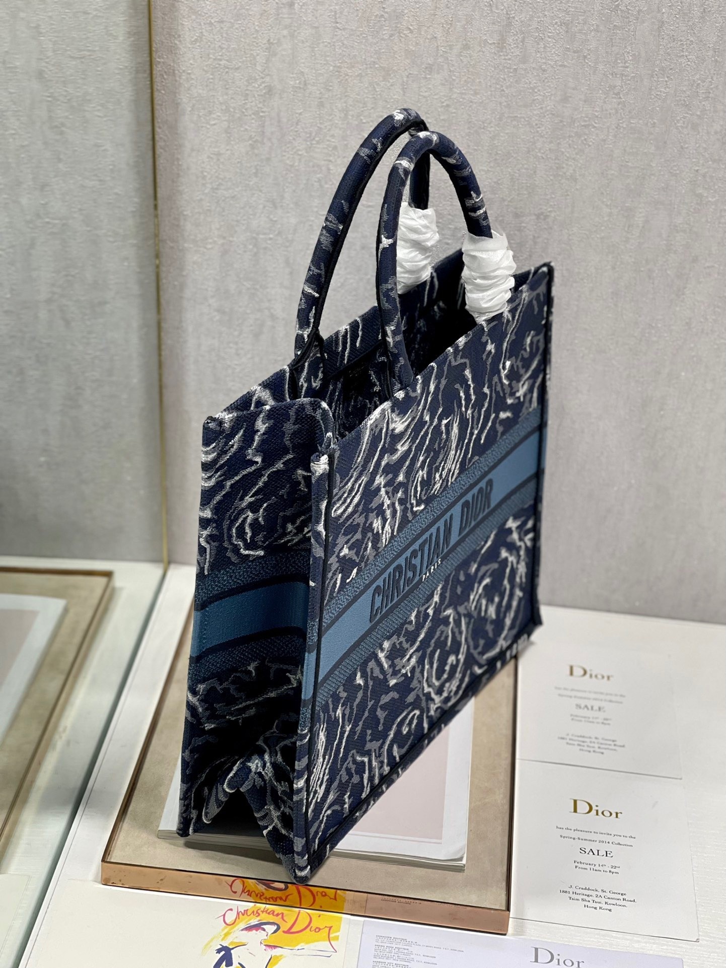 Dior Large Book Tote In Blue Dior Roses Embroidery 007