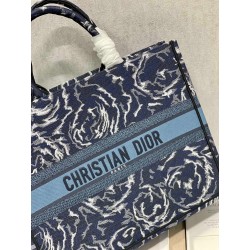 Dior Large Book Tote In Blue Dior Roses Embroidery 007