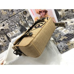 Dior Diorcamp Small Bag In Beige Jute Canvas with Dior Union Motif 040