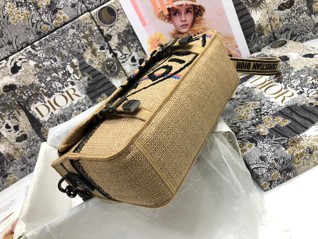 Dior Diorcamp Small Bag In Beige Jute Canvas with Dior Union Motif 040