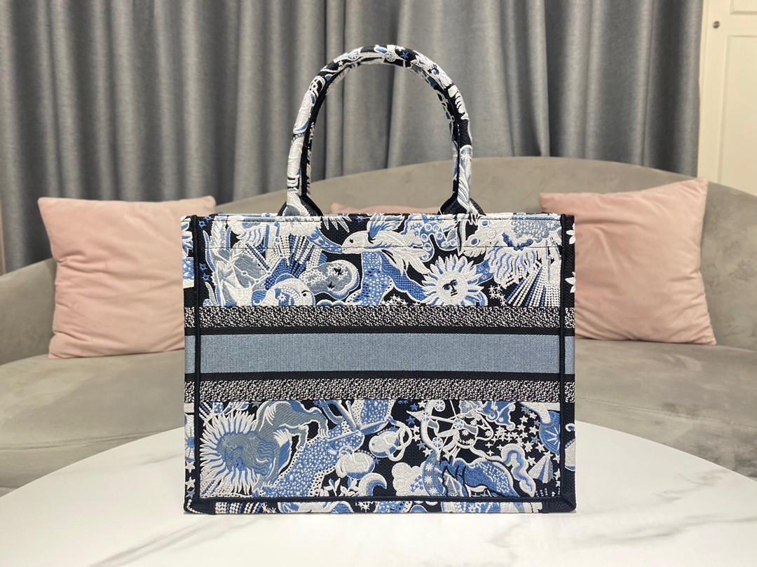 Dior Medium Book Tote In Blue Zodiac Fantastico Embroidery 178