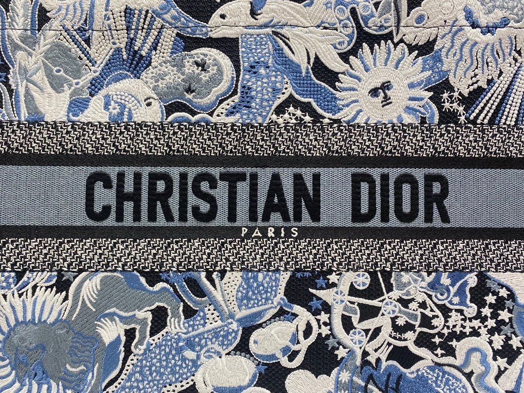 Dior Medium Book Tote In Blue Zodiac Fantastico Embroidery 178