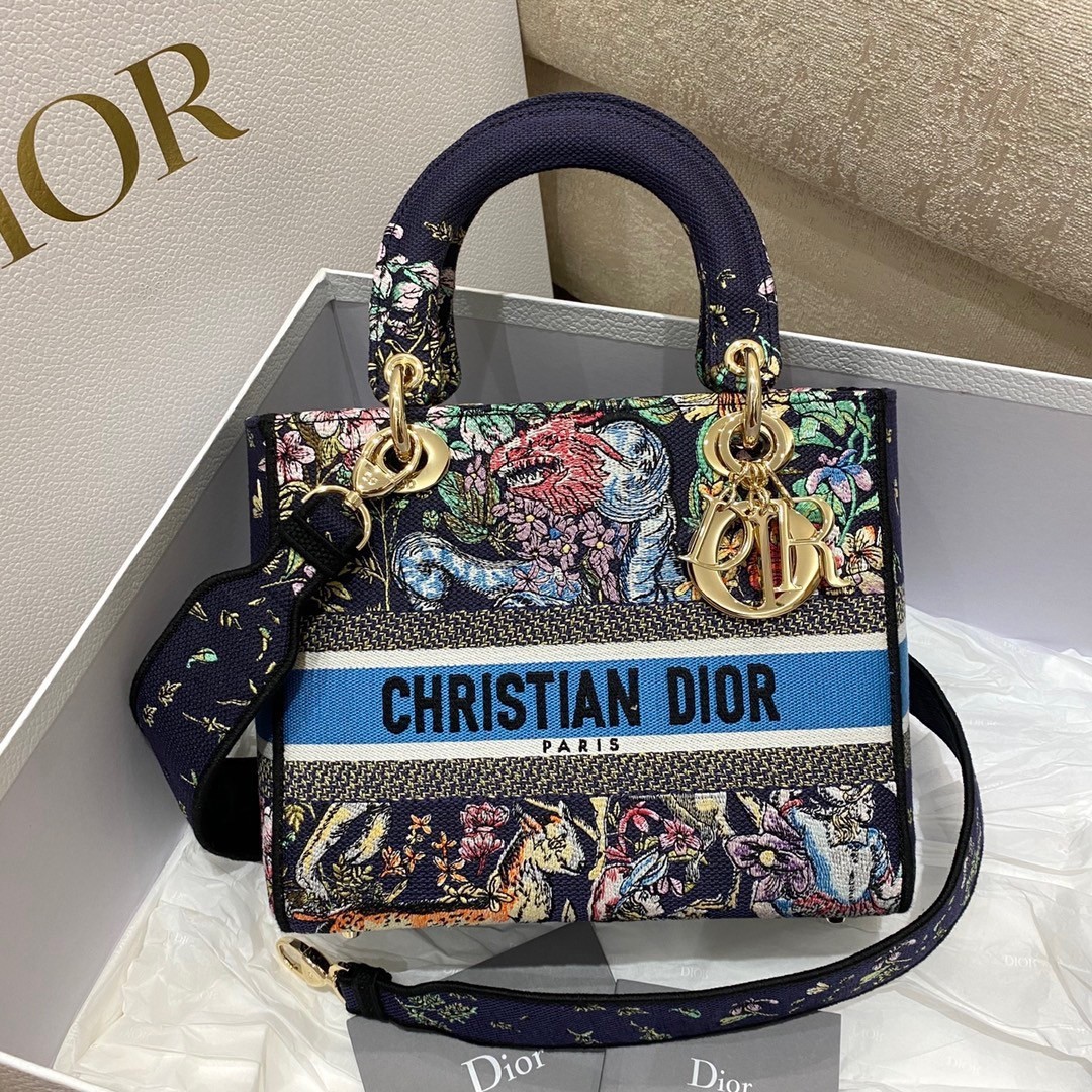 Dior Medium Lady D-Lite Bag In Blue D-Constellation Embroidery 211