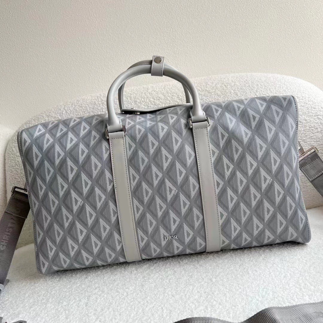 Dior Lingot 50 Duffle Bag In Gray CD Diamond Canvas 394