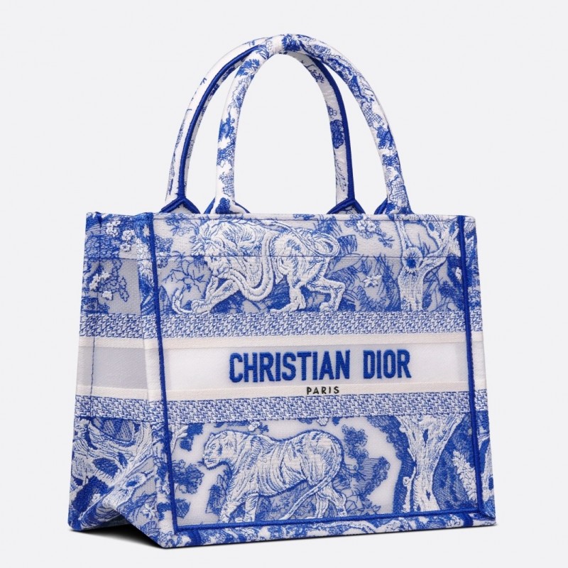 Dior Small Book Tote Bag In Blue Transparent Toile de Jouy Canvas 319