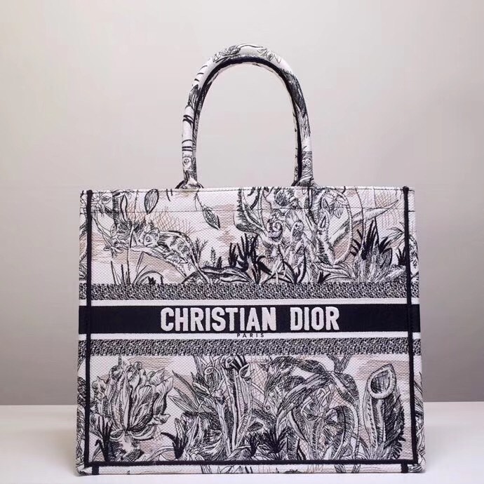 Dior Book Tote Bag In Toile de Jouy Carnivora Motif 291