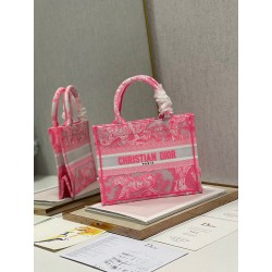 Dior Small Book Tote Bag In Pink Transparent Toile de Jouy Canvas 355