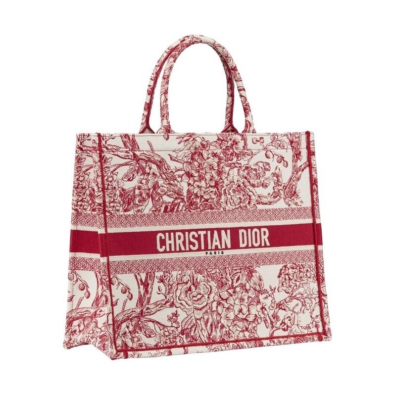 Dior Book Tote Bag In Red Hydrangea Flowers Canvas 304