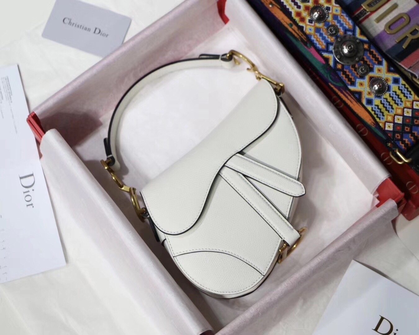 Dior Mini Saddle Bag In White Grained Calfskin 578