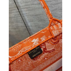 Dior Medium Book Tote Bag In Fluorescent Orange Toile de Jouy Reverse Embroidery 416