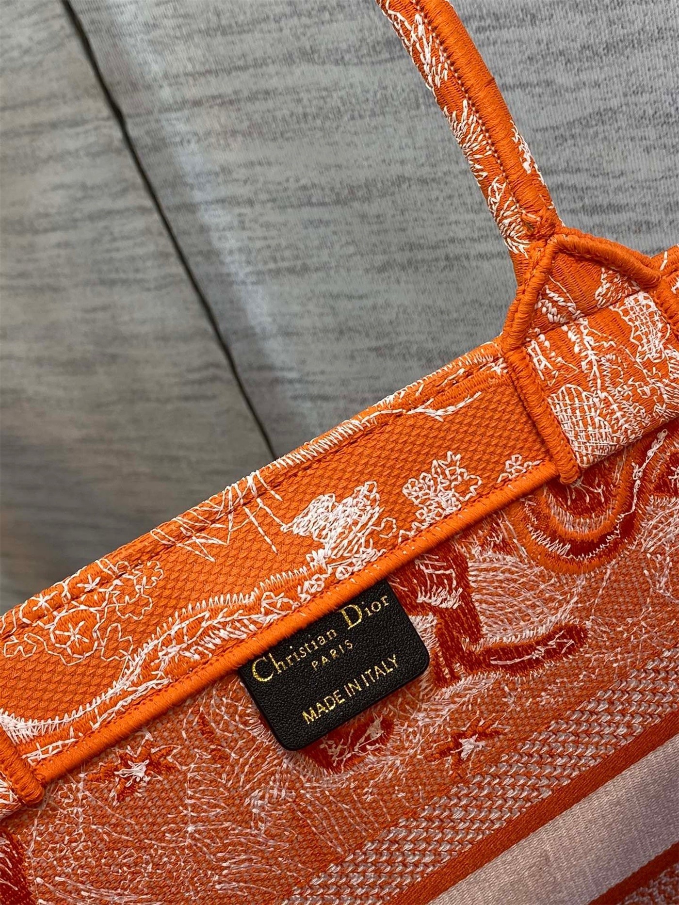 Dior Medium Book Tote Bag In Fluorescent Orange Toile de Jouy Reverse Embroidery 416