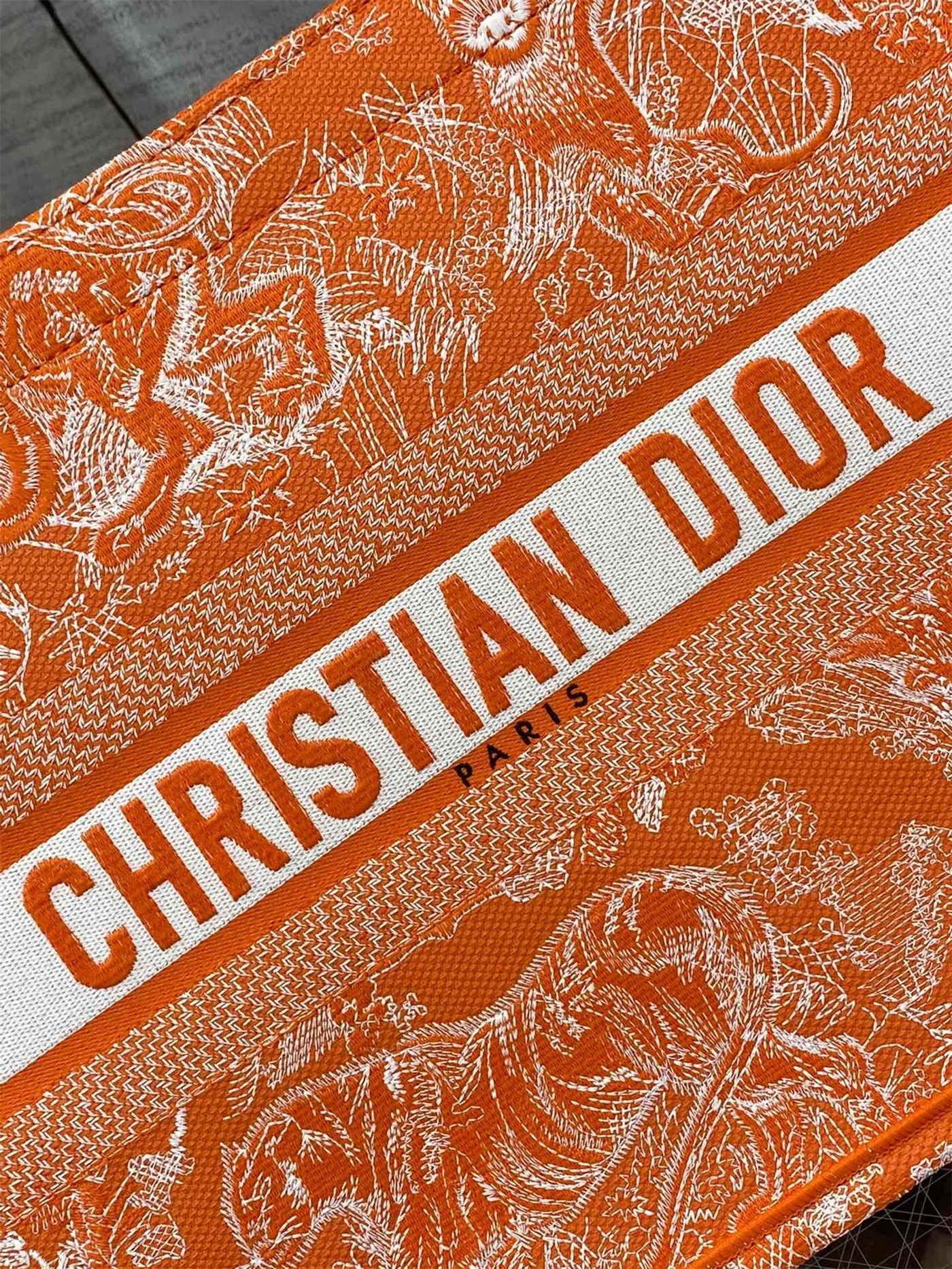 Dior Medium Book Tote Bag In Fluorescent Orange Toile de Jouy Reverse Embroidery 416