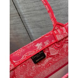 Dior Medium Book Tote Bag In Fluorescent Pink Toile de Jouy Reverse Embroidery 449