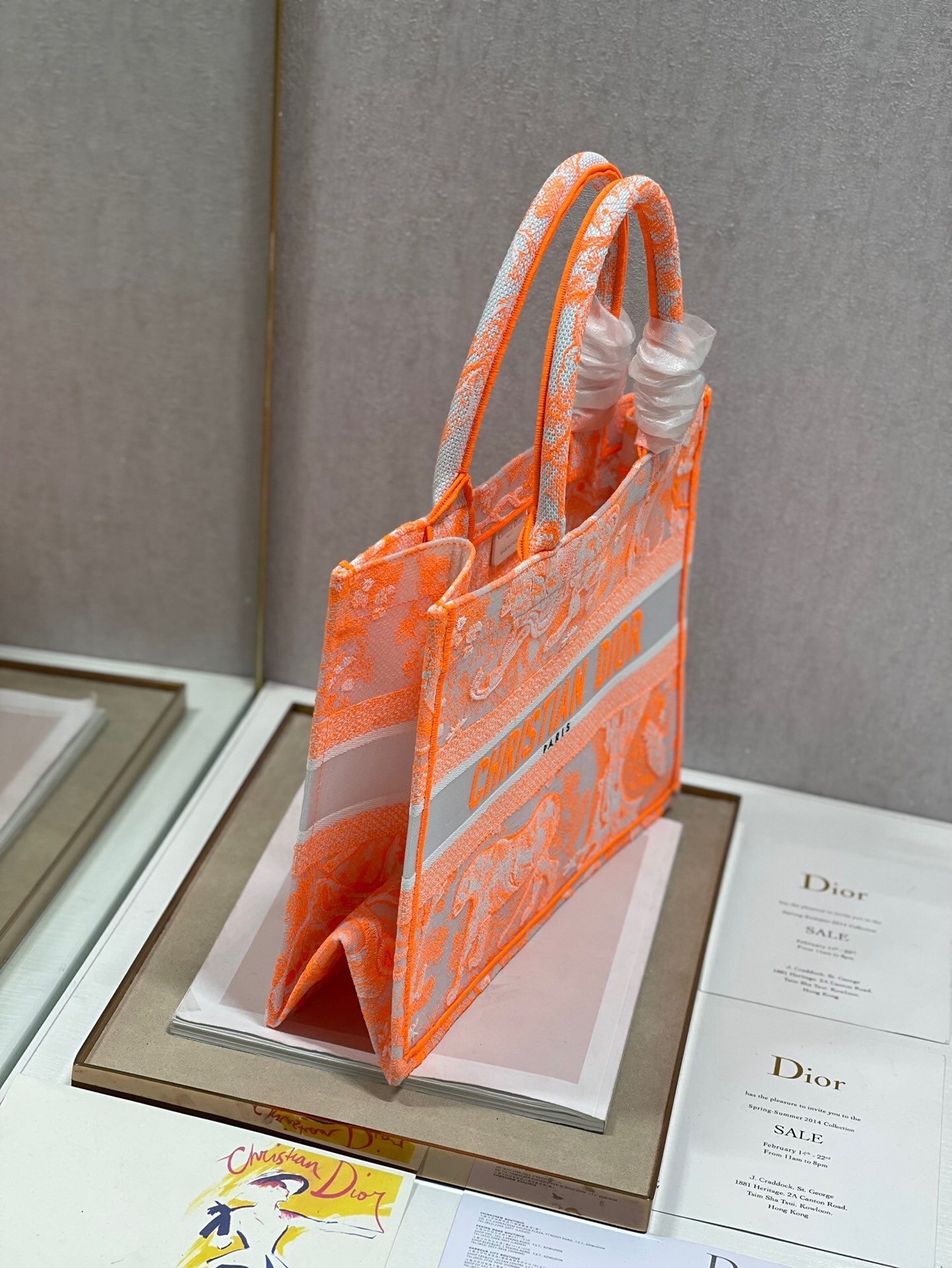 Dior Medium Book Tote Bag In Orange Transparent Toile de Jouy Canvas 514