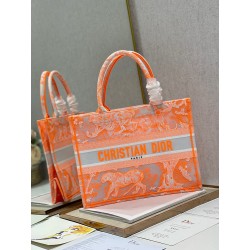 Dior Medium Book Tote Bag In Orange Transparent Toile de Jouy Canvas 514