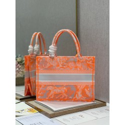 Dior Medium Book Tote Bag In Orange Transparent Toile de Jouy Canvas 514