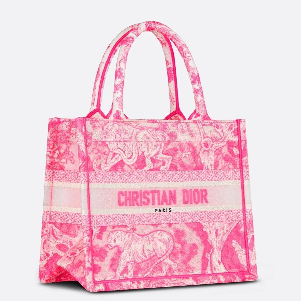 Dior Medium Book Tote Bag In Pink Transparent Toile de Jouy Canvas 542