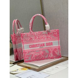 Dior Medium Book Tote Bag In Pink Transparent Toile de Jouy Canvas 542