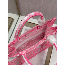 Dior Medium Book Tote Bag In Pink Transparent Toile de Jouy Canvas 542