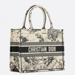 Dior Medium Book Tote Bag In White Toile de Jouy Zodiac Embroidery 627