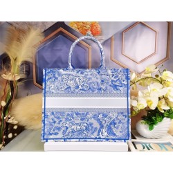 Dior Large Book Tote Bag In Blue Transparent Toile de Jouy Canvas 659