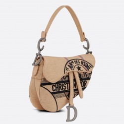 Dior Saddle Bag In Beige Jute Canvas with Dior Union Motif 698