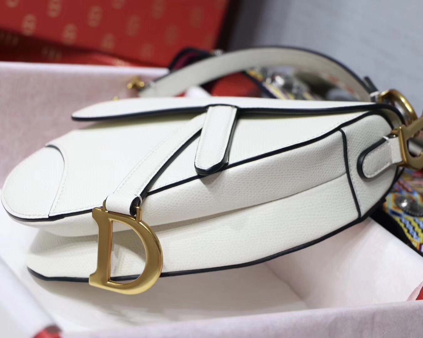 Dior Mini Saddle Bag In White Grained Calfskin 578