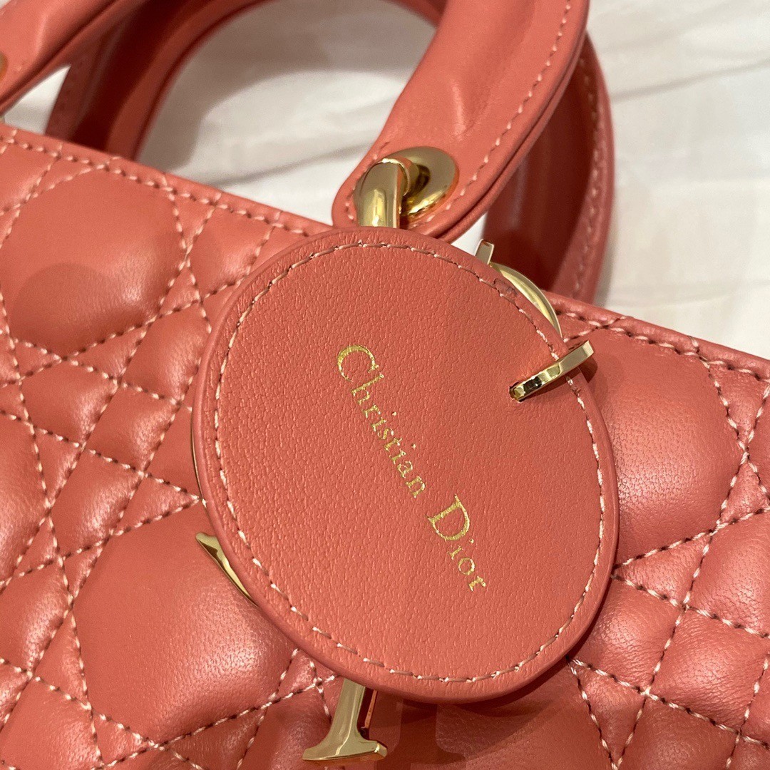 Dior Lady D-Joy Bag In Coral Pink Cannage Lambskin 535