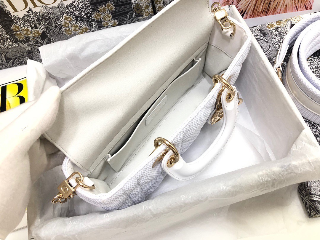 Dior Lady D-Joy Bag In White Macrocannage Technical Fabric 554