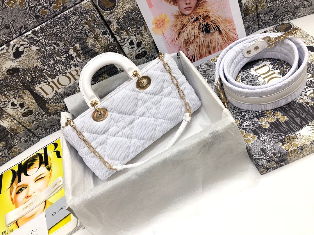 Dior Lady D-Joy Bag In White Macrocannage Technical Fabric 554